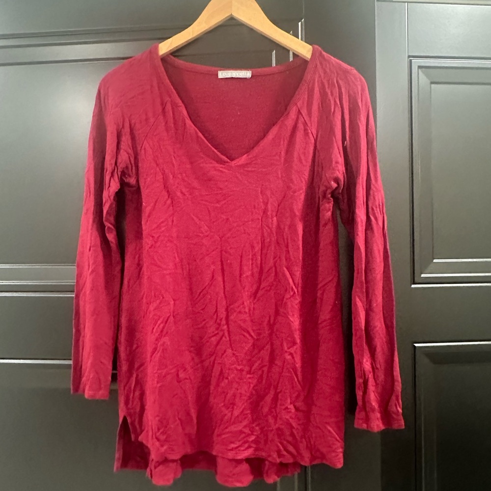 Loveappella Women's V-Neck Long Sleeve Top - Burgundy